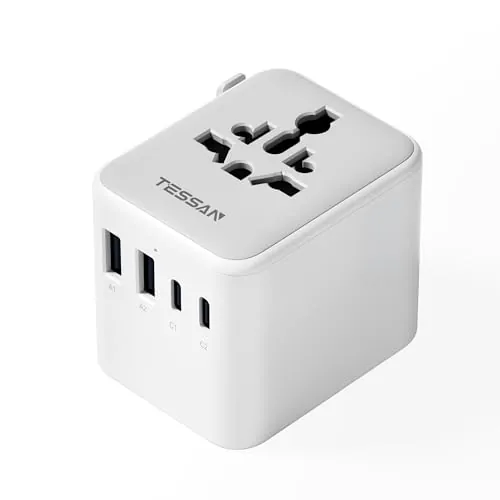TESSAN Adaptador Enchufe Universal, Enchufe Universal con 2 USB A y 2 USB C, Adaptador Universal Enchufe Viaje, Adaptador de Viaje para Inglaterra, EE. UU., Japón, Tailandia y Australia