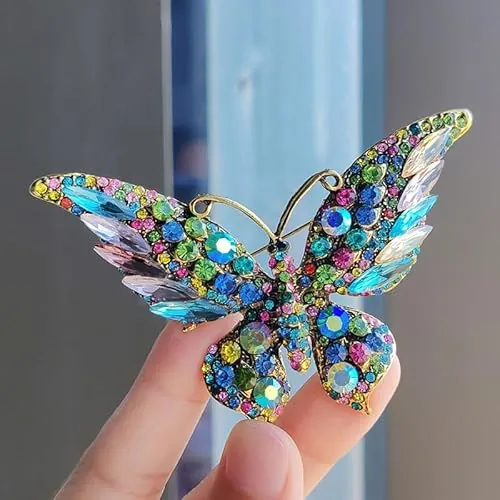 Elegante broche de mariposa con diamantes de imitación, pin de solapa francés, joyería de boda, accesorios para el día a día, 1 count (pack of 1), Acero aleado, Circonia cúbica