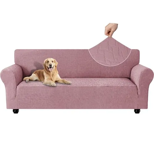 Ystyle Funda Sofa 4 Plazas, Couch Cover Elasticas, Funda para Sofa Antiarañazos Gatos, Forros para Sofas Antideslizante, Protector Sofa Antimanchas Lavable Anti Perros, Rosa