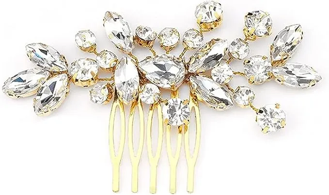 Peines para el Pelo de Novia, Nupcial Perla Pelo Vid oro Novia Accesorios Cristal Diamante de Imitación Hoja Headpie para Mujeres y Niñas para Boda Fiesta Velada