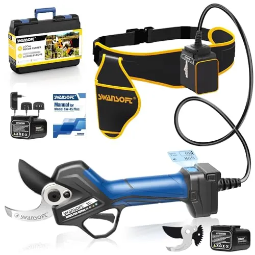 SWANSOFT PRU45-PLUS Tijeras de Podar Electricas Profesionales 45mm,1150W Motor sin Escobillas,25V 4Ah x2 Baterías,Pantalla LCD Tijeras de Podar Bateria para Olivos y Viña