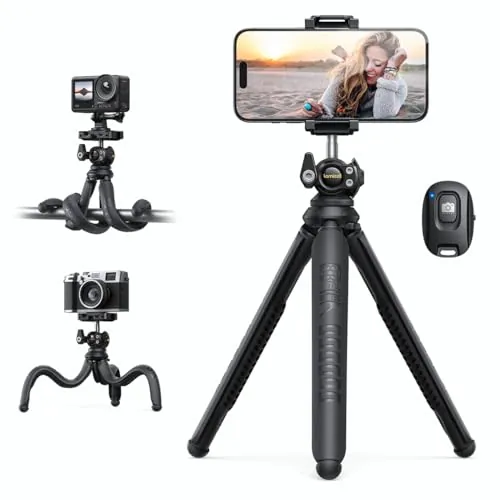 Lamicall Tripode para Móvil - [3 en 1] Mini Tripode Móvil Portátil con Control Remoto Inalámbrico, 360°Rotación, Palo Selfie, Trípode Flexible con Tornillo 1/4'' para iPhone/Android, para GoPro/Cámara