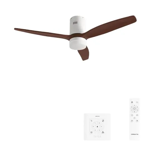 CREATE / WINDCALM NATURAL WOOD M/Ventilador de techo con luz blanco aspas madera nogal con controlador y mando / 40W, Temporizador, Ø132 cm, 3 temperaturas de luz, función verano-invierno