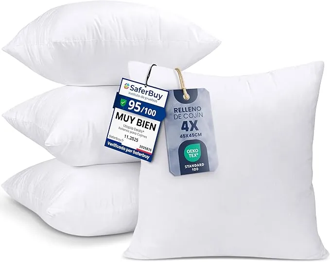 Utopia Bedding Relleno de Cojín 45 x 45 cm (4 Unidades), Fibra Virgen Siliconada, Almohadas de Sofá (Blanco)