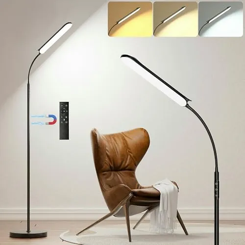 Lampara de Pie Regulable con Control Remoto y Botones Táctiles, 18W Súper Brillanbe LED Lampara de Lectura Ajuste Lineal de Temperatura de Color y Brillo, Para Sala de Estar Dormitorio Oficina