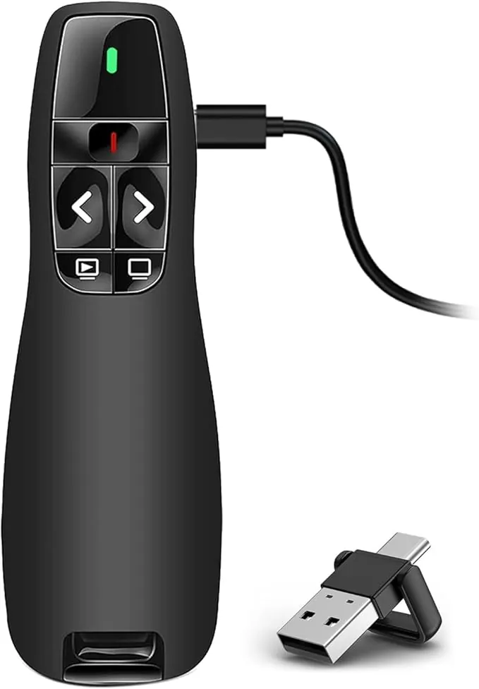 Recargable Pasador Diapositivas Mando Ordenador Powerpoint, USB/Tipo-C 2 en 1 Presentador Inalambrico Mando Presentaciones Distancia Puntero Powerpoint Presenter para Computadora Windows Mac