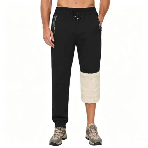 ZOXOZ Pantalon Chandal Hombre Deportivos Hombres Pantalones Sherpa Forro Polar Cálido Algodón Holgados Invierno Termico Casuales de Holgado Rectos Jogger con Bolsillos de Cremallera Negro 3XL