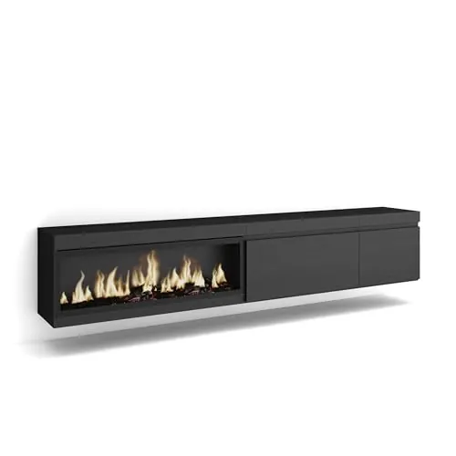 Skraut Home | Mueble TV | Televisión | Muebles de salón, almacenaje | 237x45x35 cm | para TV Gran Formato | Chimenea eléctrica XXL | Colgado, Suspendido | Estilo Moderno | Negro
