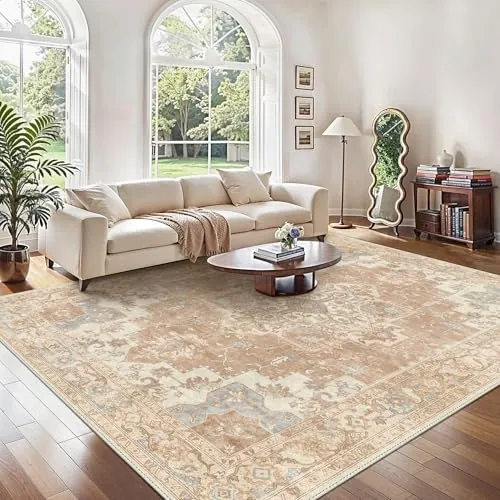 GENIMO Alfombra Salon Vintage Alfombras de Área Lavables en Máquina, Alfombras con Base Antideslizante, Alfombra de Dormitorio de Pelo Corto para Cocina, Comedor, Naranja, 200X290CM