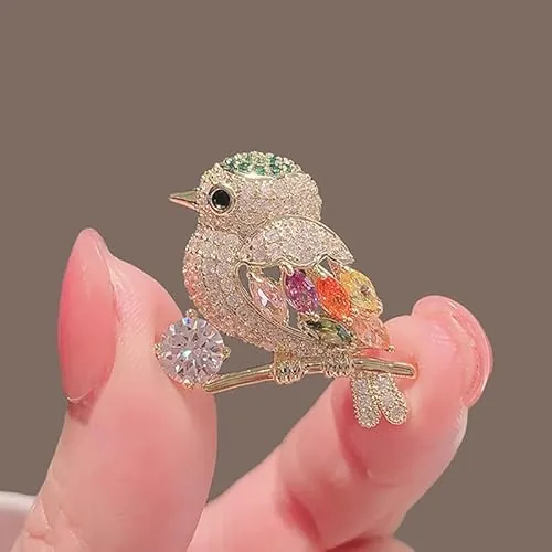 Broches de pájaros de dibujos animados para mujeres y niñas, broches de diamantes de imitación de cristal, insignias de animales brillantes, joyería para mujer