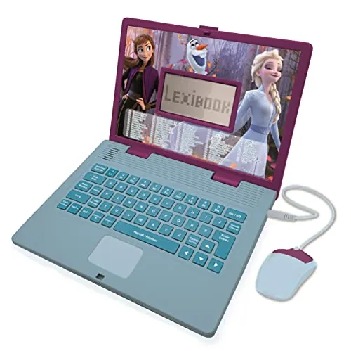 Lexibook Disney Frozen 2 - Ordenador portátil Educativo y bilingüe francés/inglés - Juguete para niñas con 124 Actividades para Aprender, Juegos y música con Elsa y Anna - Azul/Púrpura, JC598FZi1