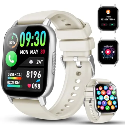 Reloj Inteligente Hombre Mujer con Llamadas Bluetooth, Reloj Smartwatch 1,85'' HD con Pulsómetro Podómetro SpO2 Monitor de Sueño, Reloj Deportivo Impermeable IP68 112+ Modos para Android iOS.Blanco