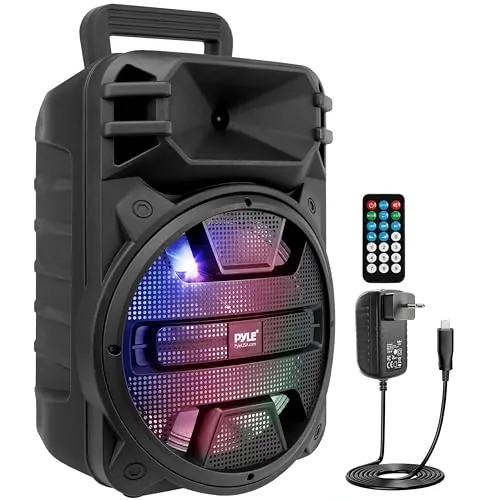 Pyle Altavoz Bluetooth Portátil de 30 cm - 800 Vatios - Altavoz de Karaoke con Luces LED DJ Más Recientes, Entradas USB/FM/BT/Aux/Control Remoto/Entrada para Micrófono y Batería Recargable Incorporada