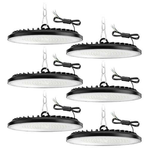 ZXICH 150W UFO LED de alta luz de la bahía,22500LM,6000K blanco frío lámpara de taller,IP65 impermeable LED Iluminación Comercial para Garaje Fábrica Taller(6 Pack,150W)
