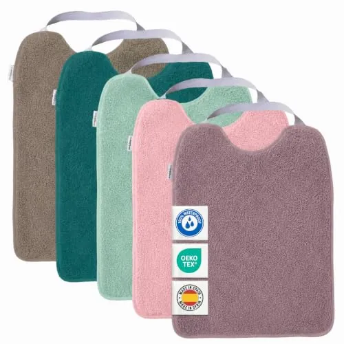 MIMUSELINA Baberos Bebe Impermeables Reutilizables | Babero Bebe Recien Facil de Poner | Babero con Certificación OEKO-TEX y Sin BPA | Hecho en Espana | Pack de 5 Baberos de Rizo Dream