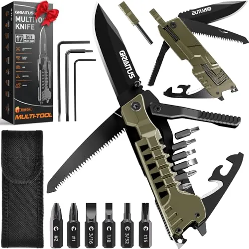 Regalos para Hombre 17en1 Navaja Multiusos Supervivencia Kit Navaja Suiza