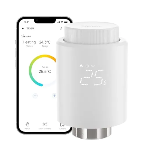 SONOFF Cabezal Termostático Inteligente Zigbee para Válvula Termostática de Radiador 1pcs. Regulador de Temperatura, Pantalla LED, Requiere Zigbee 3.0 Hub. Control por Voz