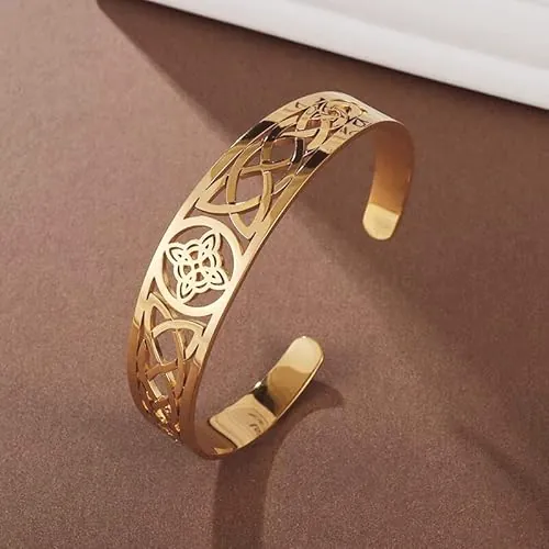 Pulsera de nudo de brujería de acero inoxidable con símbolos paganos, amuleto de nudo mágico, para hombre y mujer, joyería de buena suerte, One Size, No.