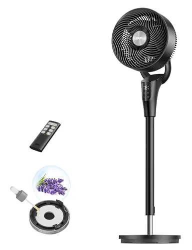 Dreo Ventilador de Pie Silencioso para Dormitorio [Mejorado], Flujo de Aire 27m, 20dB, Oscilación 90°, Motor DC, 8 Velocidades, 3 Modos, Altura 96–106 cm, Temporizador 8H, Inclinación 105°