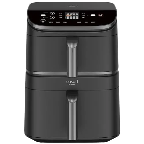 Cosori Air Fryer Turbo Tower Grande 10,8 Litros, Freidora de Aire con Doble Cesta Vertical para Ahorrar Espacio, Airfryer de Turbo Blaze, Multifunción 6 en 1, Recetas en App, Fácil de Limpiar, 2630W