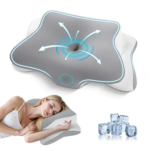 A-Pce Almohada Cervicales y Cuello Viscoelastica, 2 en 1 Almohada Cervical Ergonómico Espuma de Memoria Almohadas Ortopedica para Soporte de Cabeza/Cuello/Hombro, 66x39x10/13cm, Gris