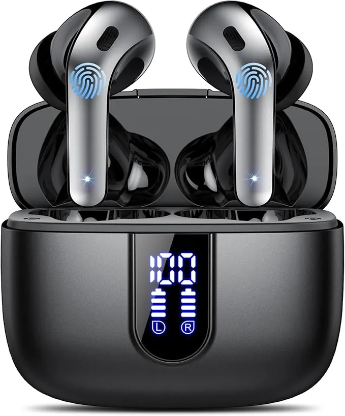 Auriculares Inalámbricos Bluetooth, Auriculares Bluetooth 5.3, 4 Mic con Reducción de Ruido ENC, 50H con Graves, Cascos Inalambricos Bluetooth IP7 Impermeable, Carga Rápida USB-C, Ajuste Cómodo
