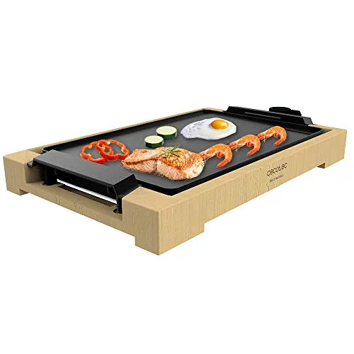 Cecotec Plancha de Asar eléctrica Tasty&Grill 2000 Bamboo. 2000 W, Estructura de bambú, Termostato regulable, Superficie plana Antiadherente, Revestimiento aluminio fundido, Apta para lavavajillas