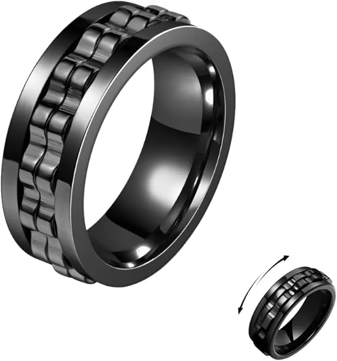 1 Unidad Anillo Fidget, Anillos Antiestrés y Antiansiedad, Anillos Pesados Pulidos, Accesorios de Moda, Regalo para Hombres y Mujeres (8 mm, 59,5 mm) (Negro)