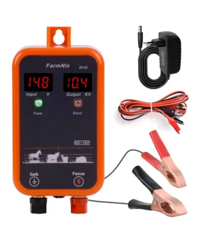 FarmNix Energizador de Cerca Eléctrica 12V con pantalla LED digital, 1J