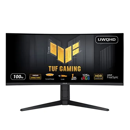 ASUS TUF Gaming VG34VQEL1A - Monitor Gaming Curvo de 34 Pulgadas, UWQHD, 100 Hz, Extreme Low Motion Blur, Freesync, 1ms MPRT, 125% sRGB, HDR