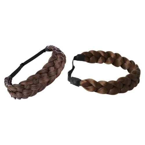 2 diademas trenzadas, 3/5 hebras de pelo sintético trenzado, diadema elástica trenzada para mujeres y niñas, clásica, trenza trenzada gruesa