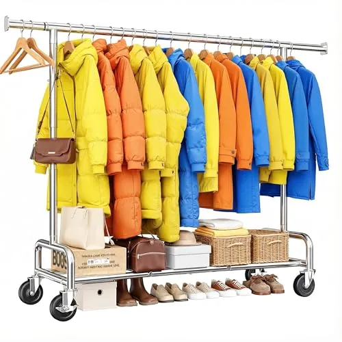 Klyvvo 131–189cm Extensible Perchero Burro Ropa con Ruedas, Plata