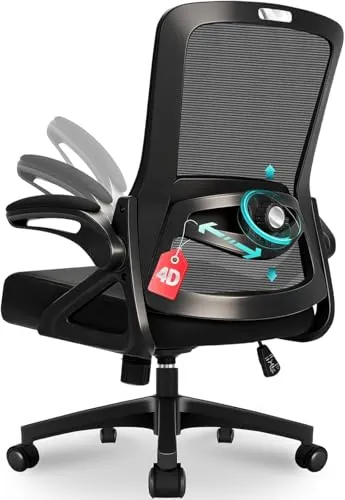 Silla de Oficina Ergonómica con Soporte Lumbar Ajustable, Reposabrazos y 125° Respaldo Inclinable, Silla Giratoria de Malla Respirable con Ruedas Omnidireccionales Silenciosas, Oficina y Hogar, Negro
