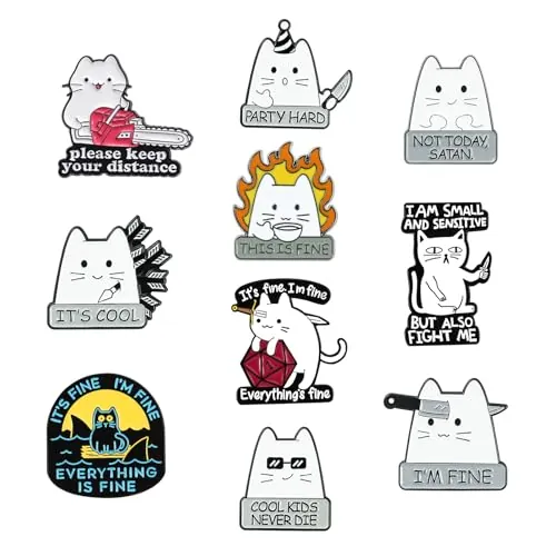 Sxutop 10 Piezas Lindo Broche de Solapa Esmalte Pines de Animados de Dibujos Pins de Gato Lindos Alfileres de Metal Para Ropa Sombreros Mochilas