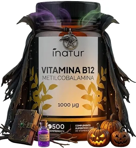 Vitamina B12 vegana 1000 mcg - 500 Comprimidos - +1 Año de suministro | Apoya Energía, Metabolismo y Sistema Nervioso - Metilcobalamina de Alta Absorción, Vegano, Sin Lactosa, Sin OGM