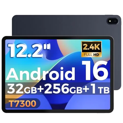 RebotAi Tablet 12 Pulgadas Android 16, T7300 Octa-Core, 32GB RAM+256GB ROM, 10000 mAh, 2400 * 1600IPS 2.4K,90Hz, Widevine L1, IP54 Resistente al Agua，Tableta with Aguja
