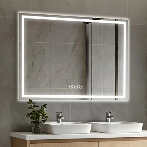 Simusi 80x100cm LED Espejo Baño con luz de Pared, 3 Colores Luz, Antivaho | Espejo de baño impermeable, montaje horizontal y vertical, luz 3 colores ajustable, cristal templado resistente