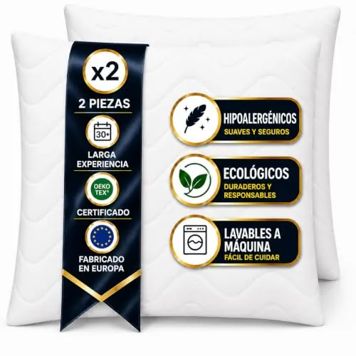 FAM Home Almohada de Cama 80x80 cm 2 Piezas, Hipoalergénica, Transpirable