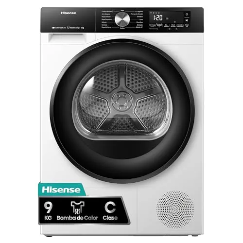 Hisense DH3S902BW3 - Condensación con bomba de calor, 9 kg, 16 programas, ConnectLife, TwinAir, blanco, eficiencia energética C