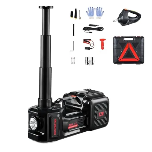 VEVOR Gato Eléctrico Portátil para Automóvil, 5 Toneladas, Gato de Tijera Eléctrico con Inflador Incorporado, 12 V con Llave de Impacto Eléctrica y Luz LED, para Sedán, SUV, Camión, 315 x 155 x 155 mm