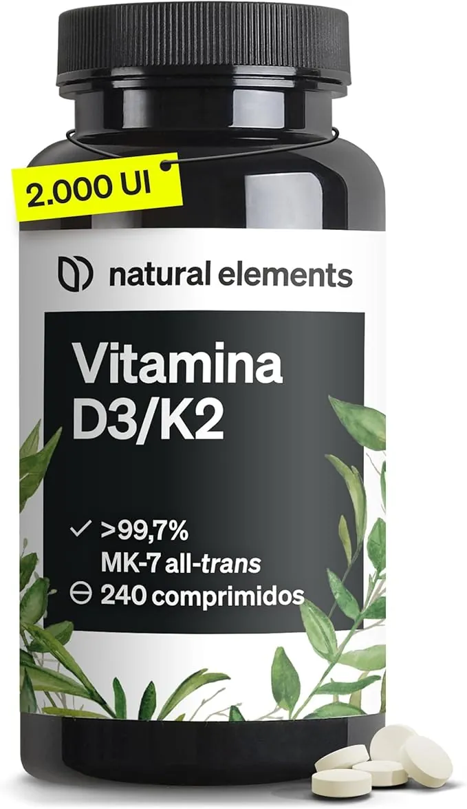 Vitamina D3 y K2 - >99,7% all-trans MK-7 & 2000 UI Vitamina D3-240 comprimidos - alta dosis, alta biodisponibilidad - sin aditivos innecesarios