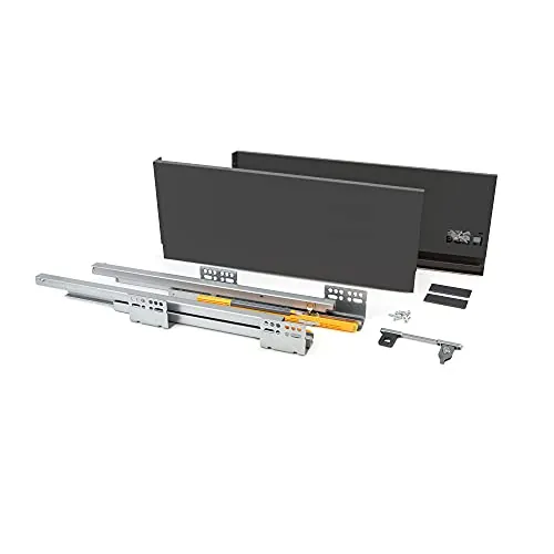 EMUCA - Kit de cajón para Cocina o baño con guias de extracción Total y Cierre Suave, Altura 185mm y Profundidad 450mm, Gris Antracita