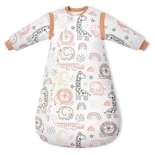 Yoofoss Saco de Dormir para Bebé Mangas Extraíbles 3.0 TOG Algodón Frío Invierno Manta Envolvente para Dormir Súper Cálido 78 cm para Unisex Niñas Niños 6-12 Meses Jirafa marrón