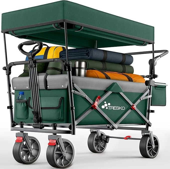 TRESKO® Carro Plegable con Techo, Compartimento de refrigeración y Ruedas Laterales, Carro de Mano máx. soporta hasta 150 kg, Carro de Transporte con neumáticos de Goma Maciza, Frenos
