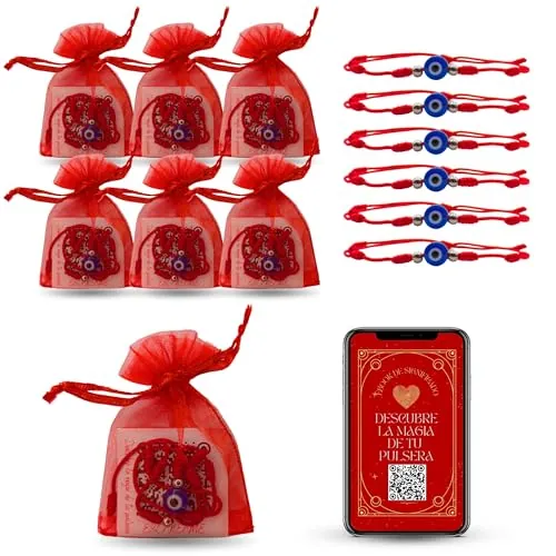 6 uds-Pulsera Ojo Turco con Nudos-Ajustable entre 15 y 28cm-Amuleto Contra el Mal de Ojo y la Envidia-Da Suerte, Fortaleza y Protección-Pulsera Hilo Rojo de Nylon Hecha a Mano-Unisex-Regalo Original