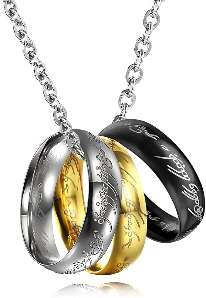 1 Para Anillo Señor De Los Anillos,Anillo De Tungsteno Sencillo En Y Collar Con 3 Anillos