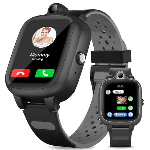 Fitonme Reloj Inteligente 4G para Niños, GPS, Teléfono, WiFi y Bluetooth, Ubicación en Tiempo Real, Videollamadas y Mensajes, Podómetro, Geocerca, SOS, Reloj GPS Anti-Pérdida para Niños,Negro