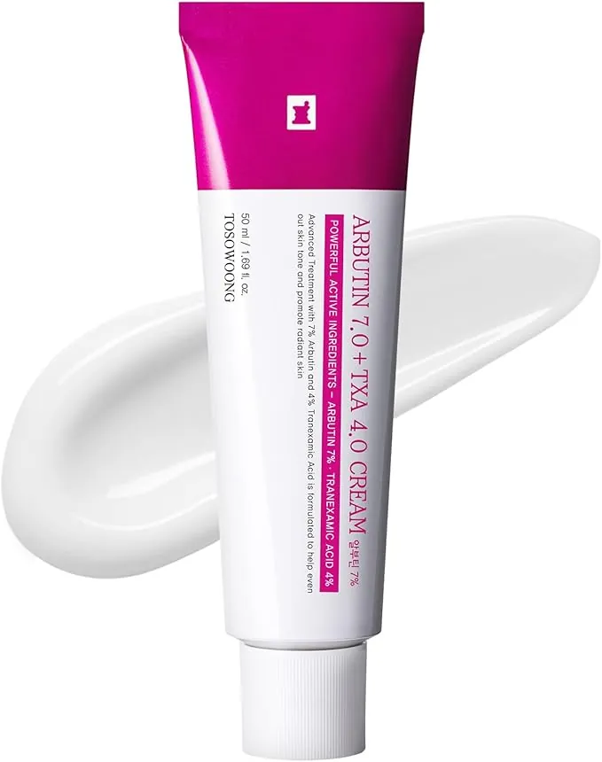 TOSOWOONG Arbutin 7% + Tranexamic Acid 4% Crema, 70.000 ppm de Arbutina, 40.000 ppm de Ácido Tranexámico, Niacinamida y Glutatión, Cuidado Facial Coreano, 50ml, 1.69 fl. oz.