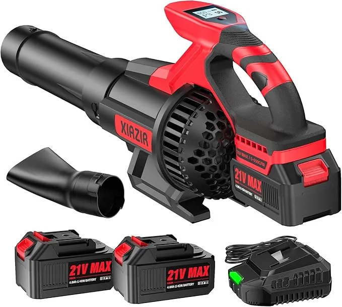 Soplador de Hojas sin Cable con Pantalla LCD, 3 Velocidades, 2×4.0Ah Baterías y Cargador Rápido, Soplador Eléctrico Ligero para Cuidado del Jardín, Entrada, Hojas, Polvo y Nieve