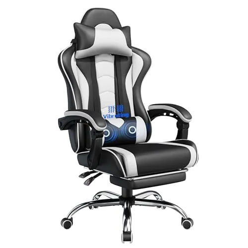 Yaheetech Silla Gaming con Masajeador Silla Oficina con Reposapiés Blanco